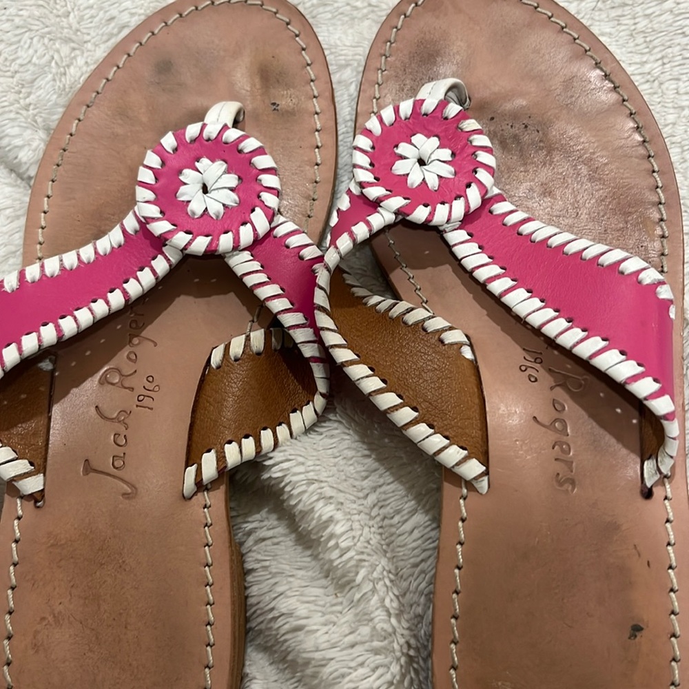 Jack Rogers Ro Leather Pink Thong - Picture 3 of 5